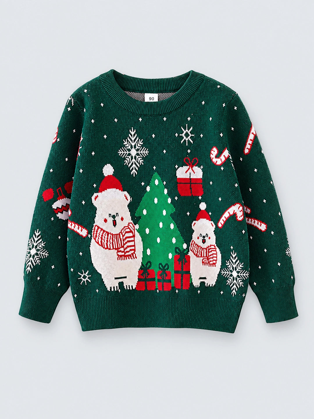 Green 2 Christmas Bears Knitted Christmas cardigan Sweater for Kids