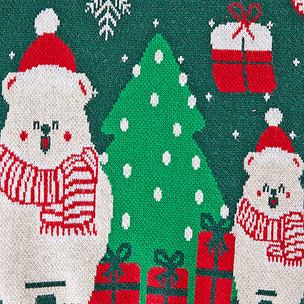Green 2 Christmas Bears Knitted Christmas cardigan Sweater for Kids