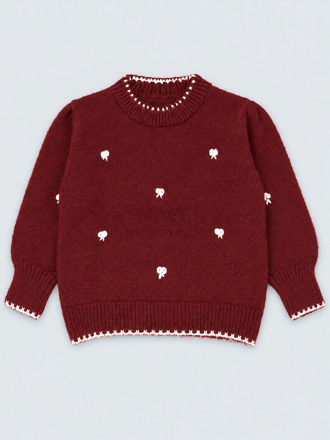 Maroon Mini Bows Knitted Cardigan,  Christmas Winter Sweater for Kids