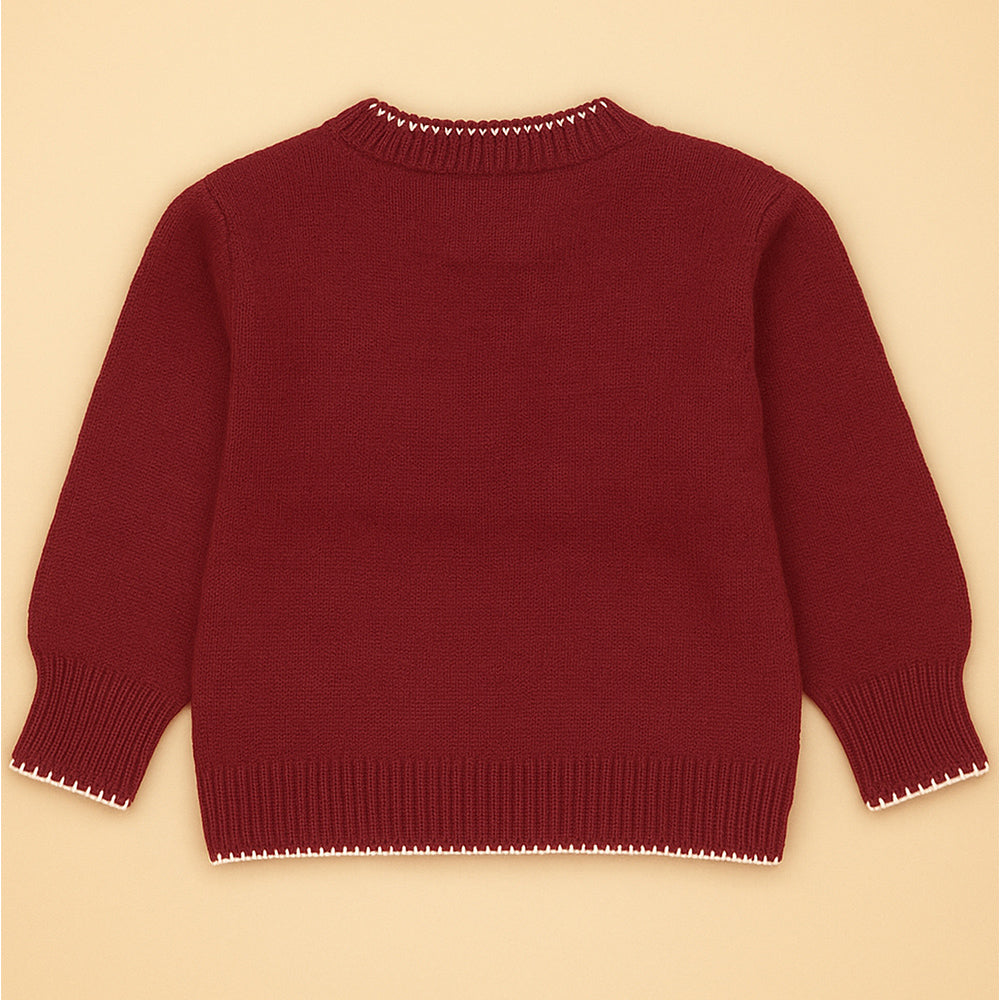 Maroon Mini Bows Knitted Cardigan,  Christmas Winter Sweater for Kids