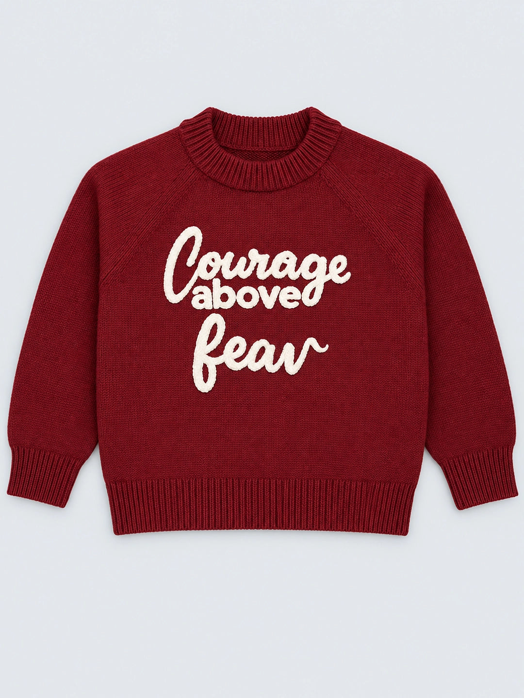 Maroon Courage Above Fear Cardigan, Christmas Winter Sweater for Kids