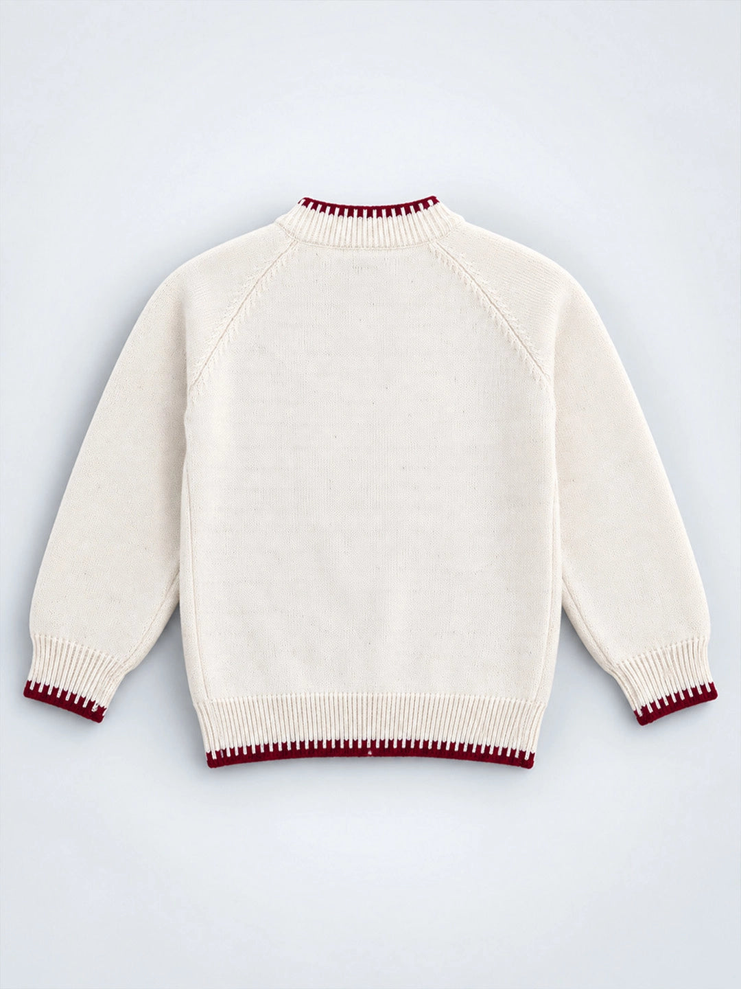Cream & Maroon Mini Hearts Knitted Winter Cardigan, Christmas Sweater for Kids