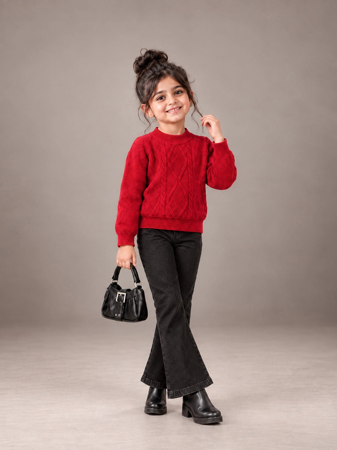 Maroon Cable-Knit Winter Cardigan, Christmas Sweater for Kids