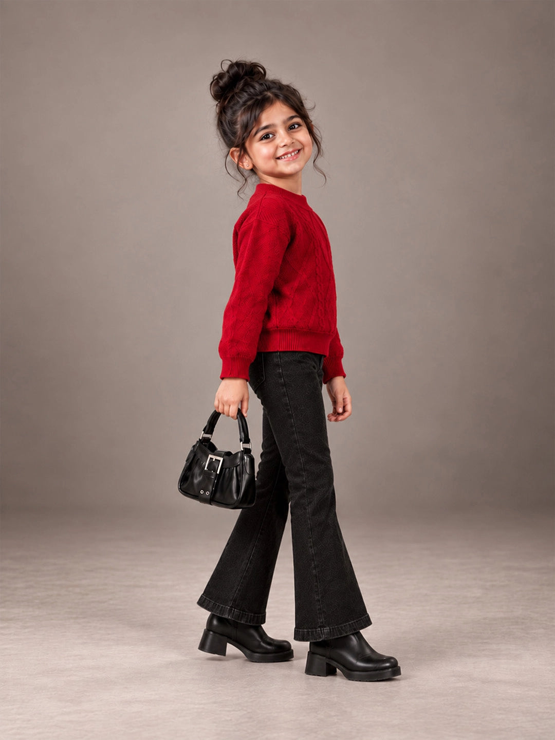 Maroon Cable-Knit Winter Cardigan, Christmas Sweater for Kids