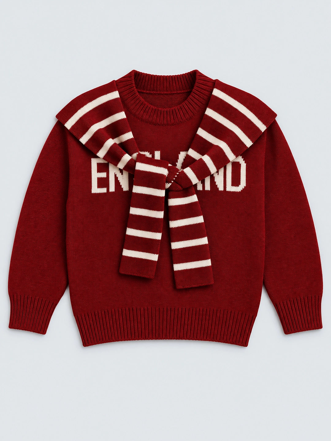 Maroon White Cardigan with Muffler, Christmas Winter Sweater for Kids