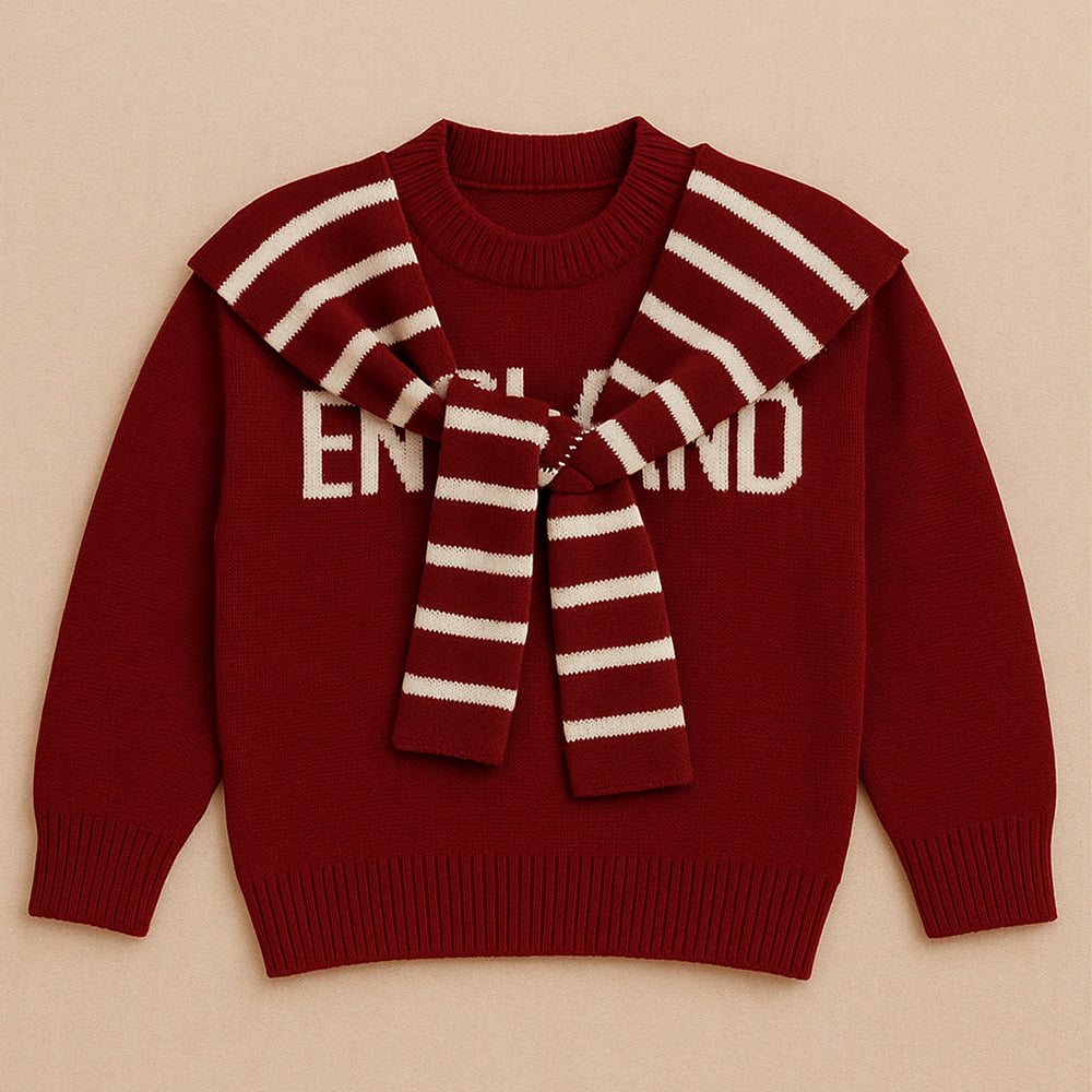 Maroon White Cardigan with Muffler, Christmas Winter Sweater for Kids