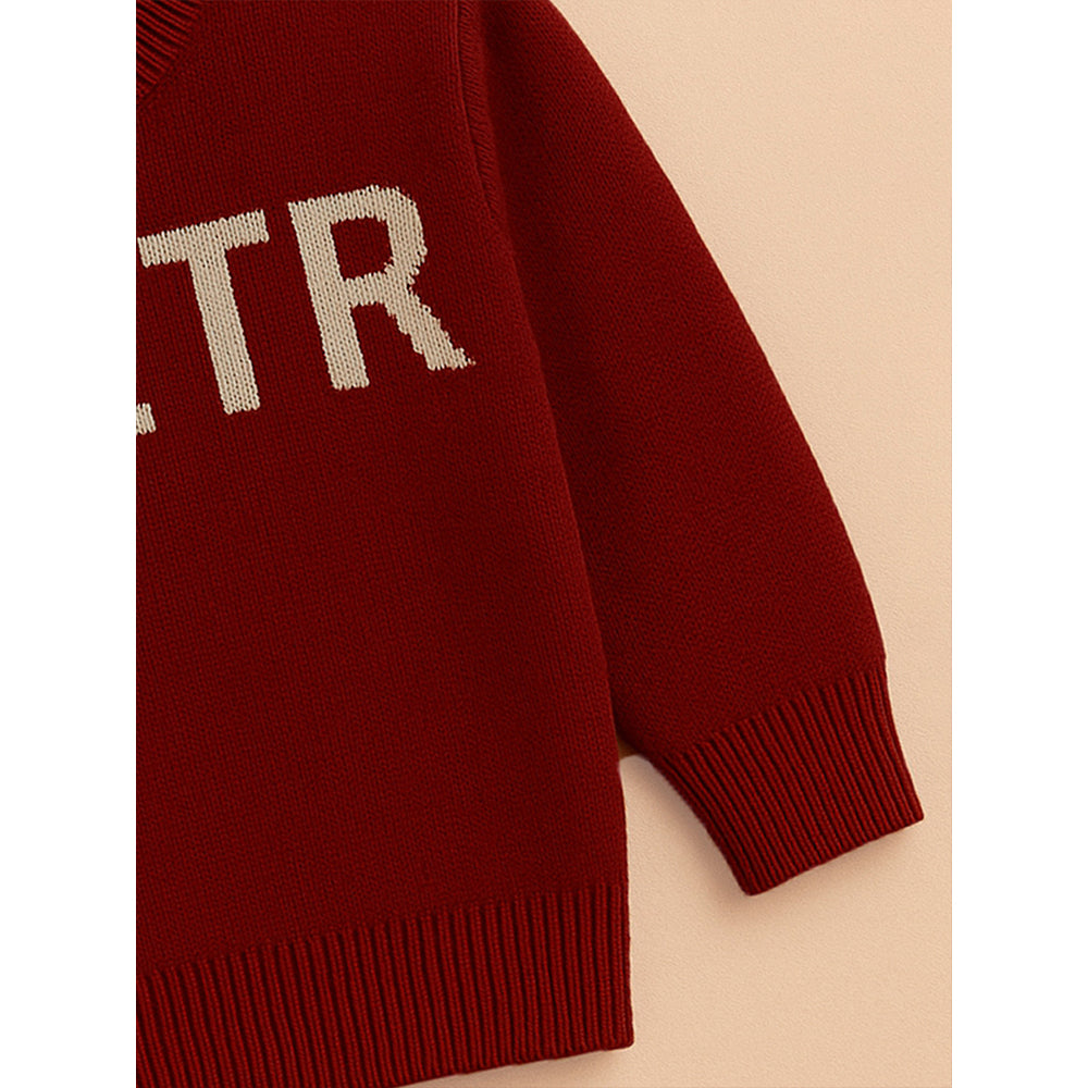 Maroon White Cardigan with Muffler, Christmas Winter Sweater for Kids