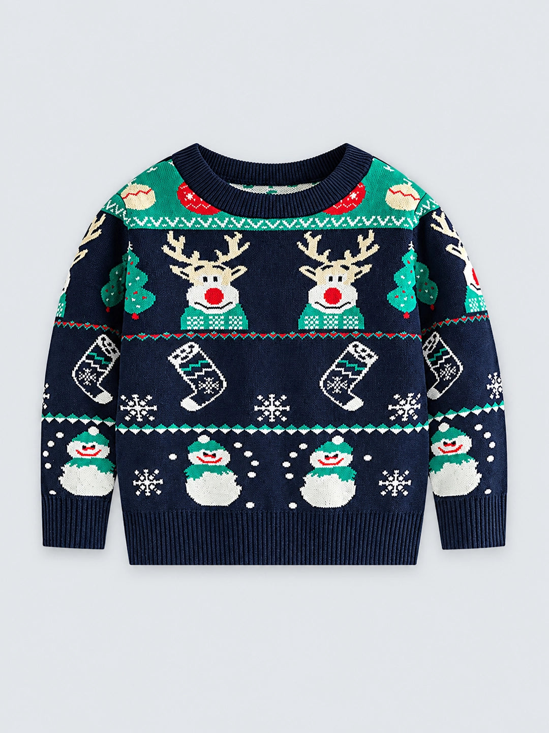 Navy 2 Christmas Deers Knitted Christmas cardigan Sweater for Kids