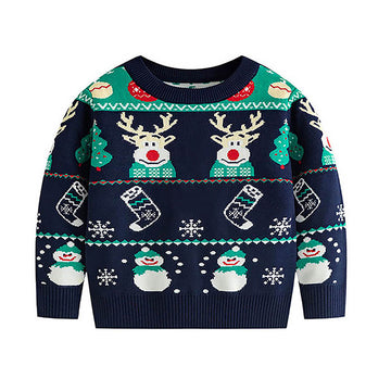 Navy 2 Christmas Deers Knitted Christmas cardigan Sweater for Kids