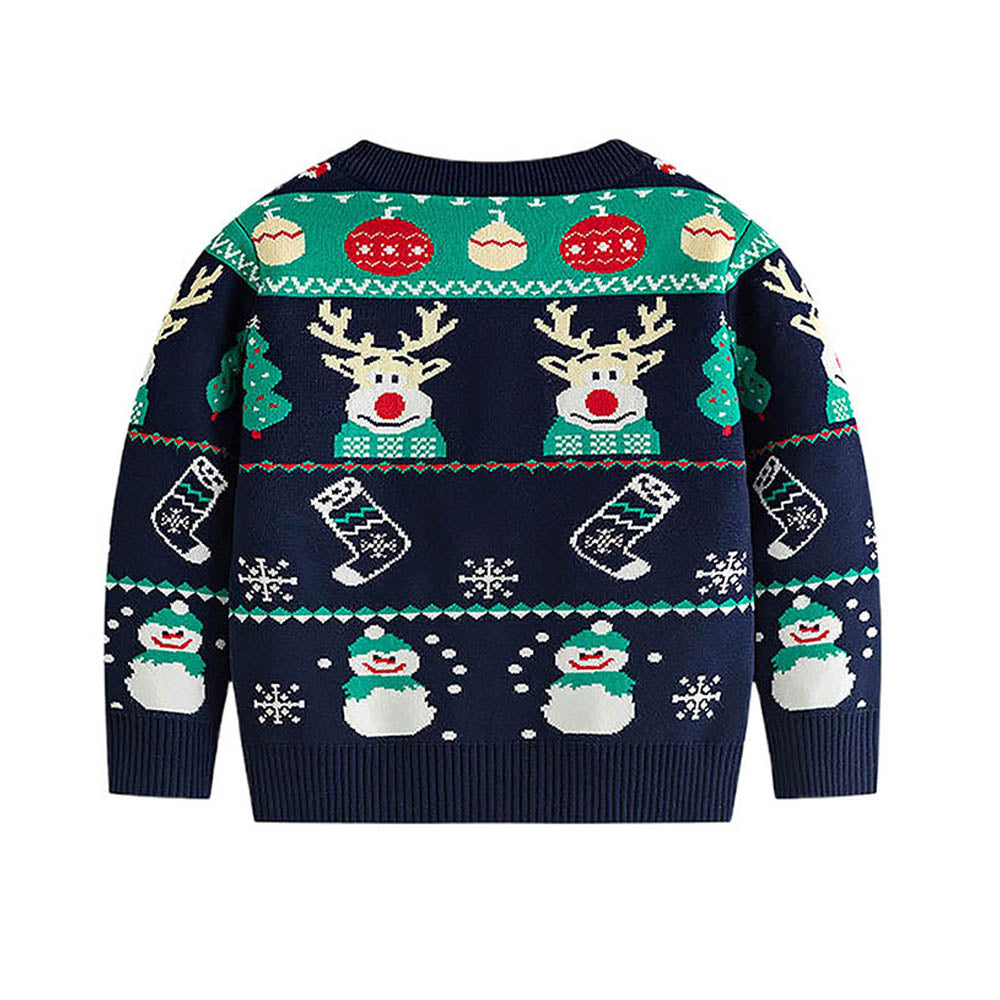 Navy 2 Christmas Deers Knitted Christmas cardigan Sweater for Kids