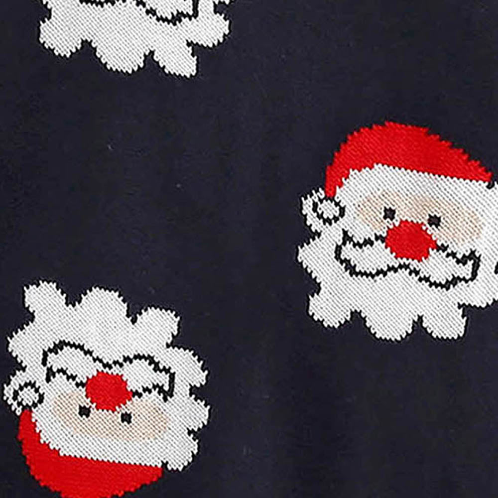 Navy Multi Santa Faces Knitted warmer, cardigan Christmas Sweater for Kids