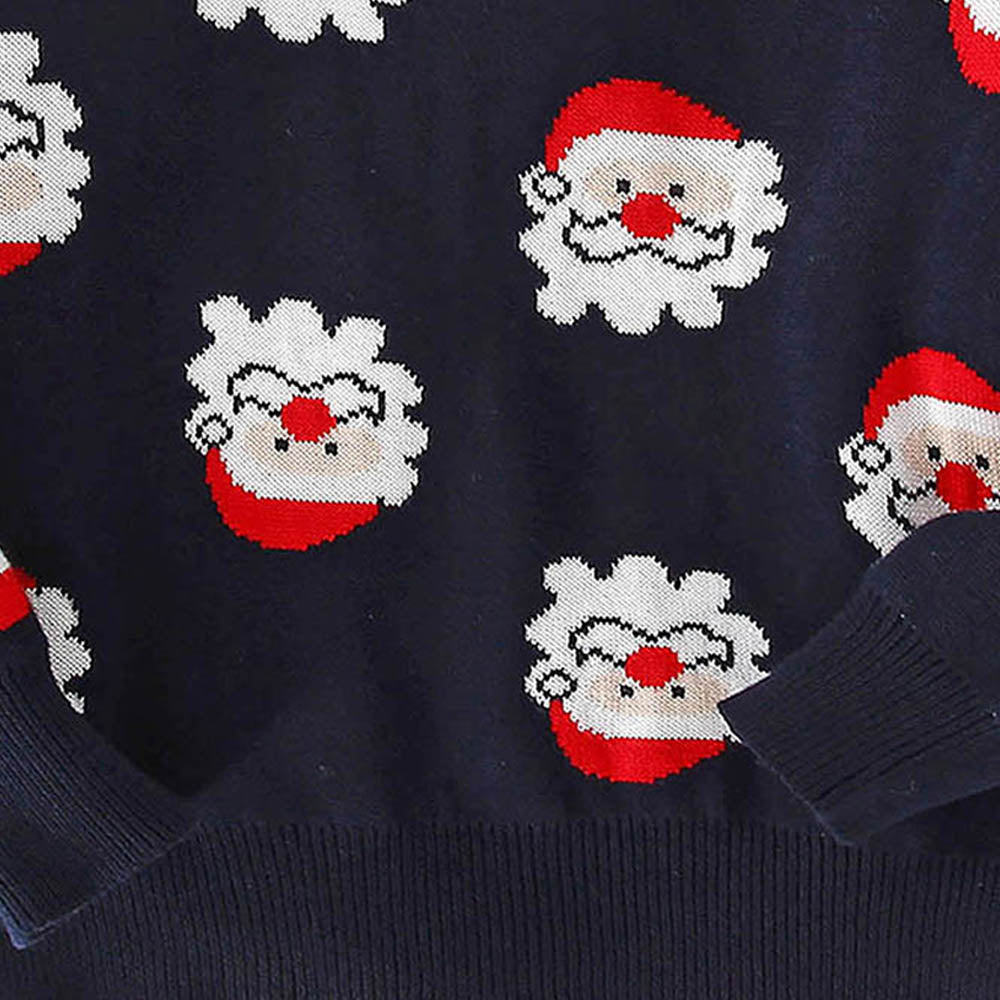 Navy Multi Santa Faces Knitted warmer, cardigan Christmas Sweater for Kids