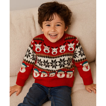 Red Santa & Reindeer Winter, Christmas Cardigan Sweater for Kids