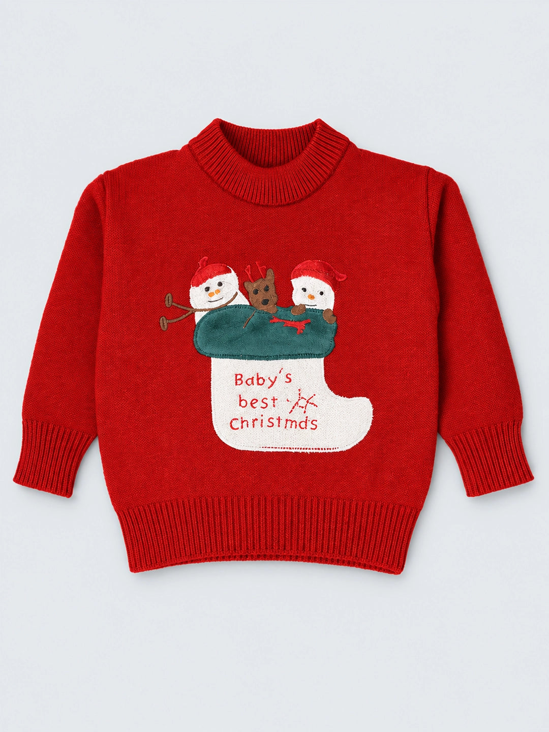 Red Christmas Stocking Snowman Knitted Winter Cardigan Sweater for Kids