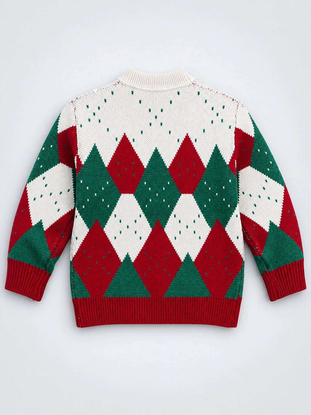 Red Argyle Pattern Knitted Winter Cardigan, Christmas Sweater for Kids