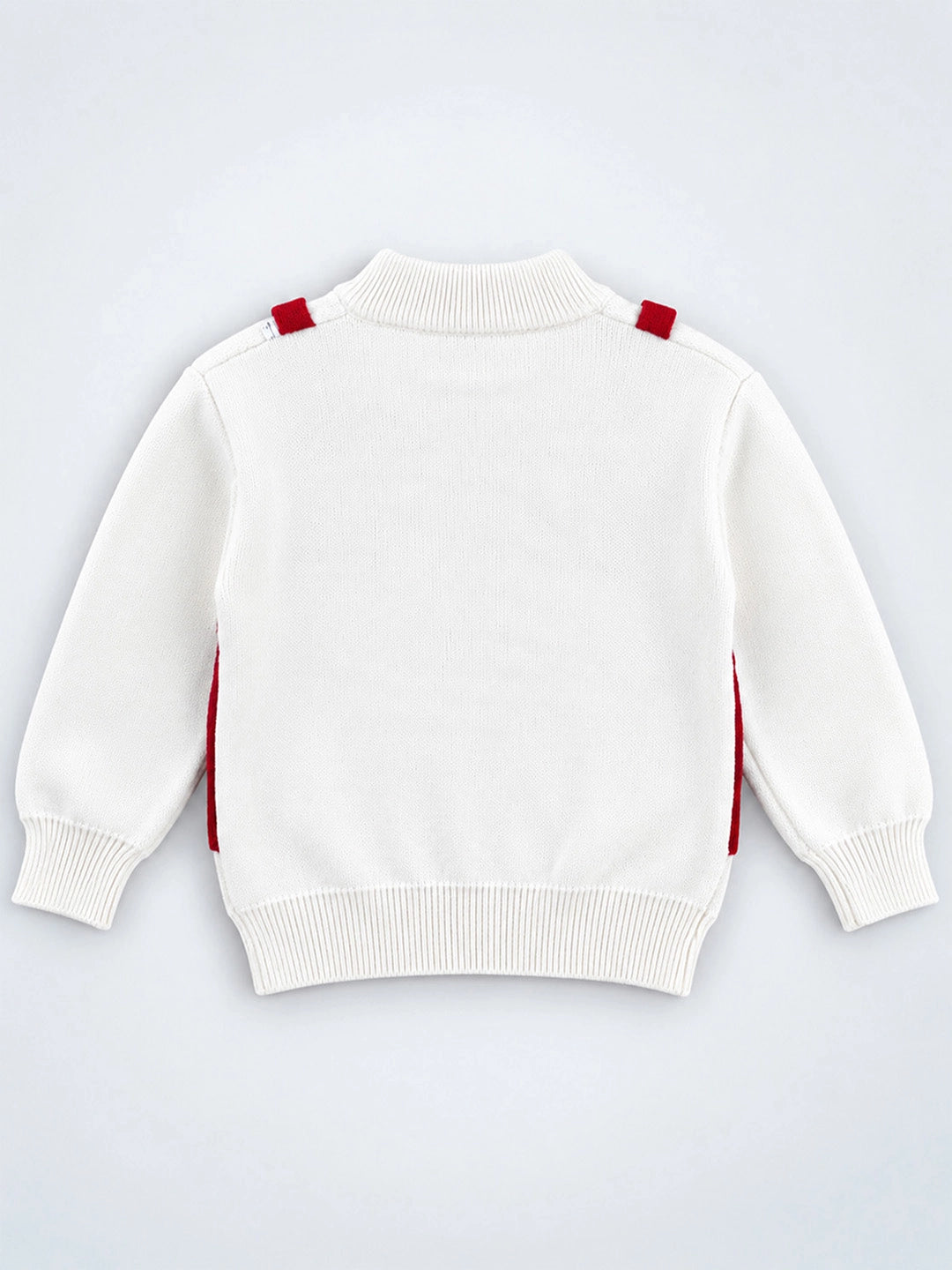 Cream & Red Bow Clip jacket Layered Look Winter Cardigan, Christmas Sweater for Kids