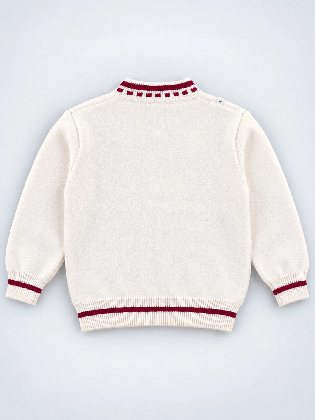 Cream & Red Bow Mushroom Knitted Winter Cardigan, Christmas Sweater for Kids