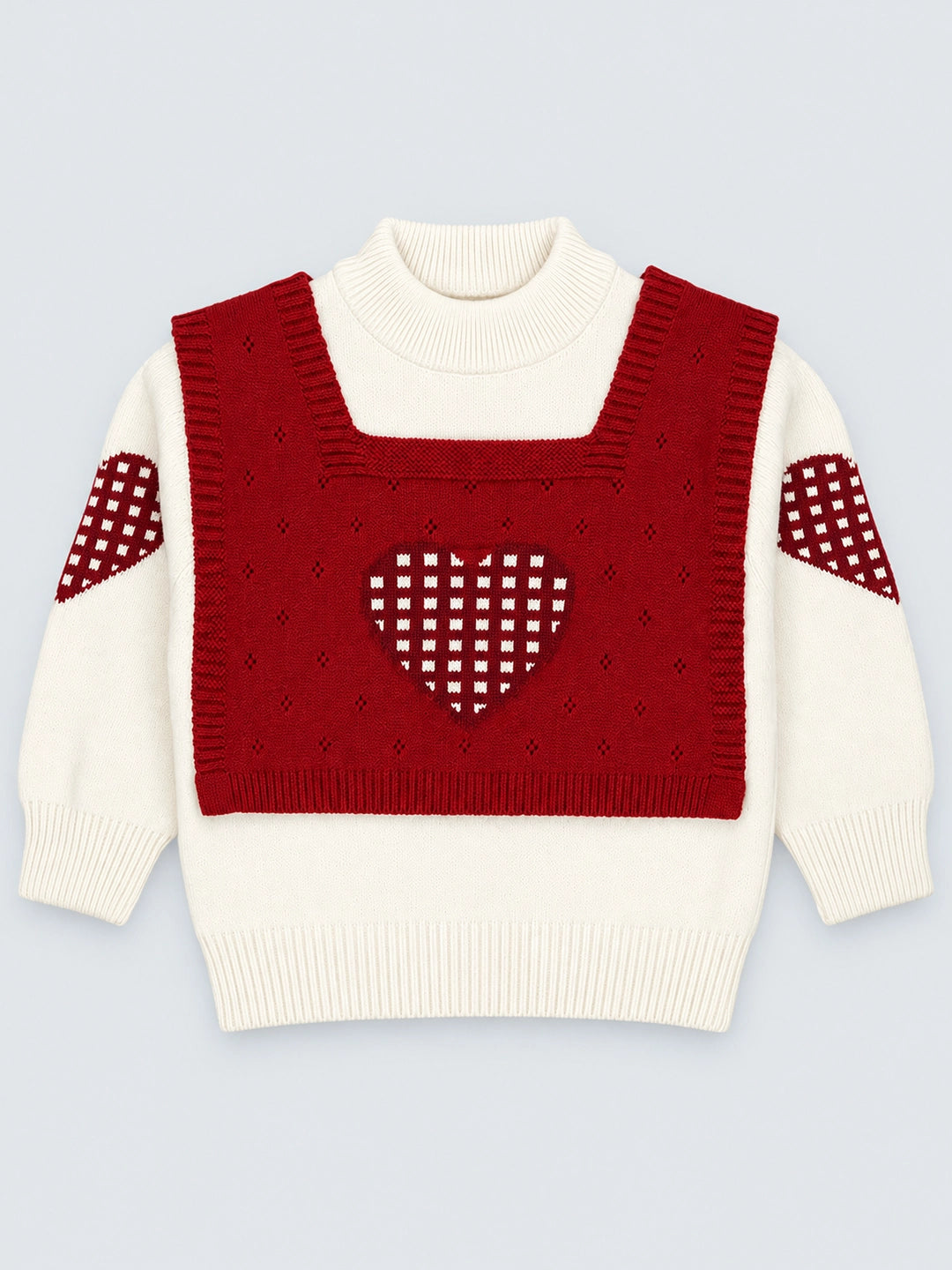 Red checks Heart Cardigan with Muffler, Christmas Winter Sweatshirt for Kids