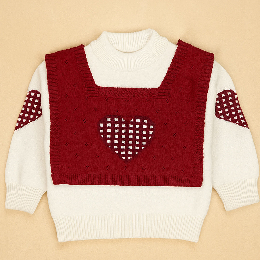 Red checks Heart Cardigan with Muffler, Christmas Winter Sweatshirt for Kids