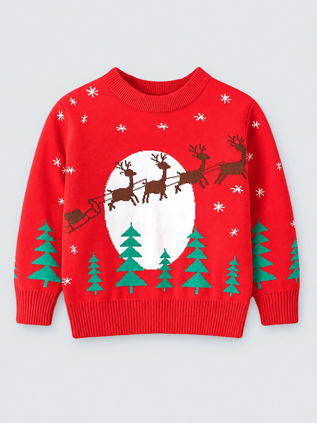 Red Flying Sleigh Knitted Christmas cardigan Sweater for Kids