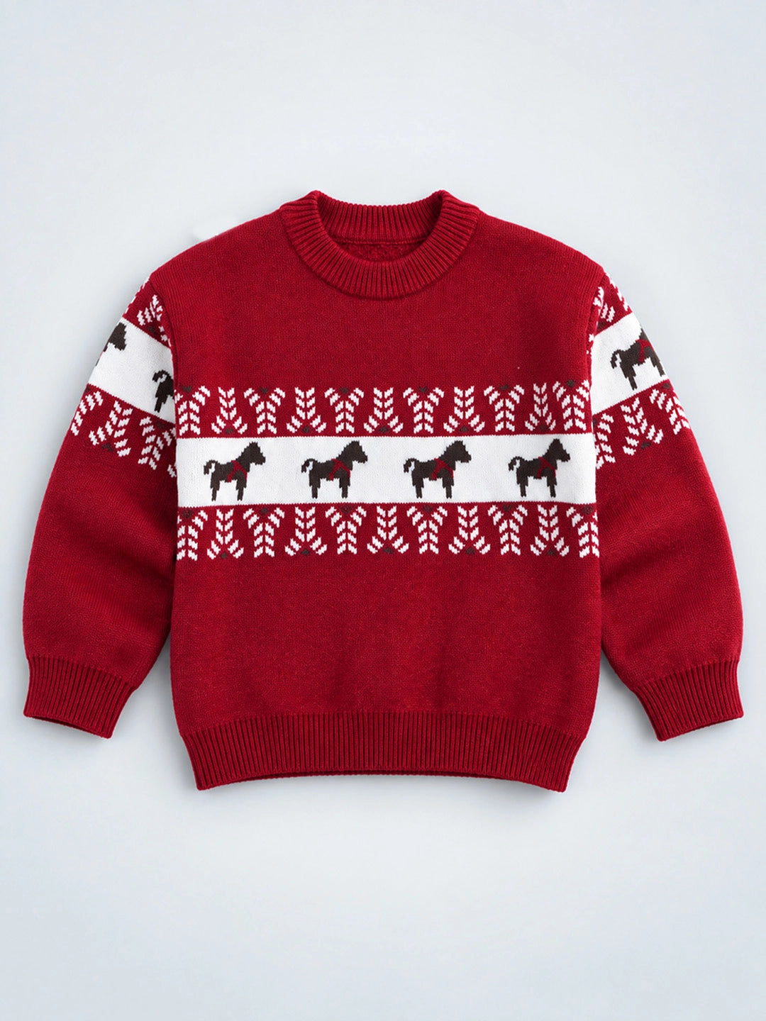 Red Horse Pattern Knitted Winter Cardigan, Christmas Sweater for Kids