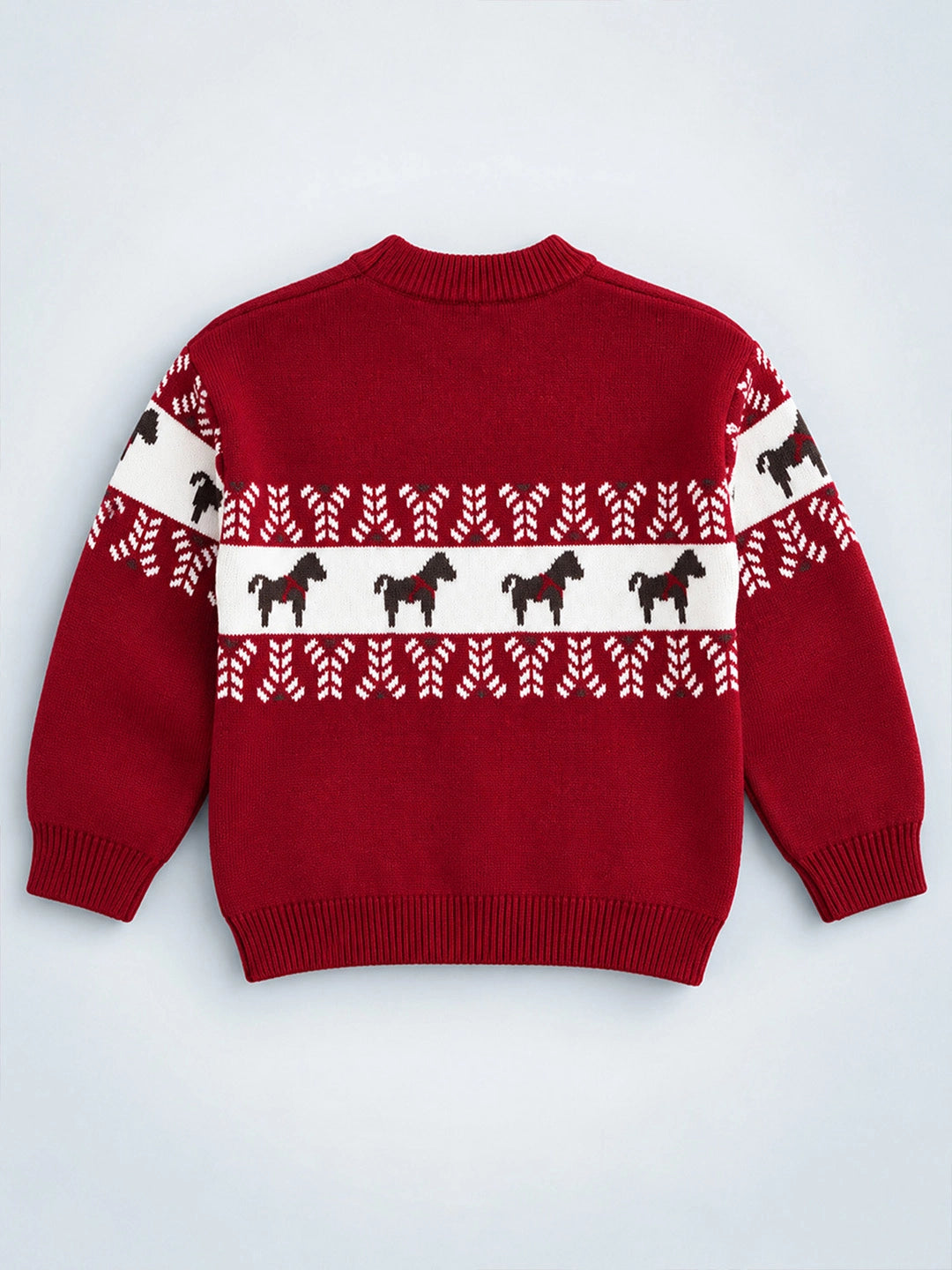 Red Horse Pattern Knitted Winter Cardigan, Christmas Sweater for Kids