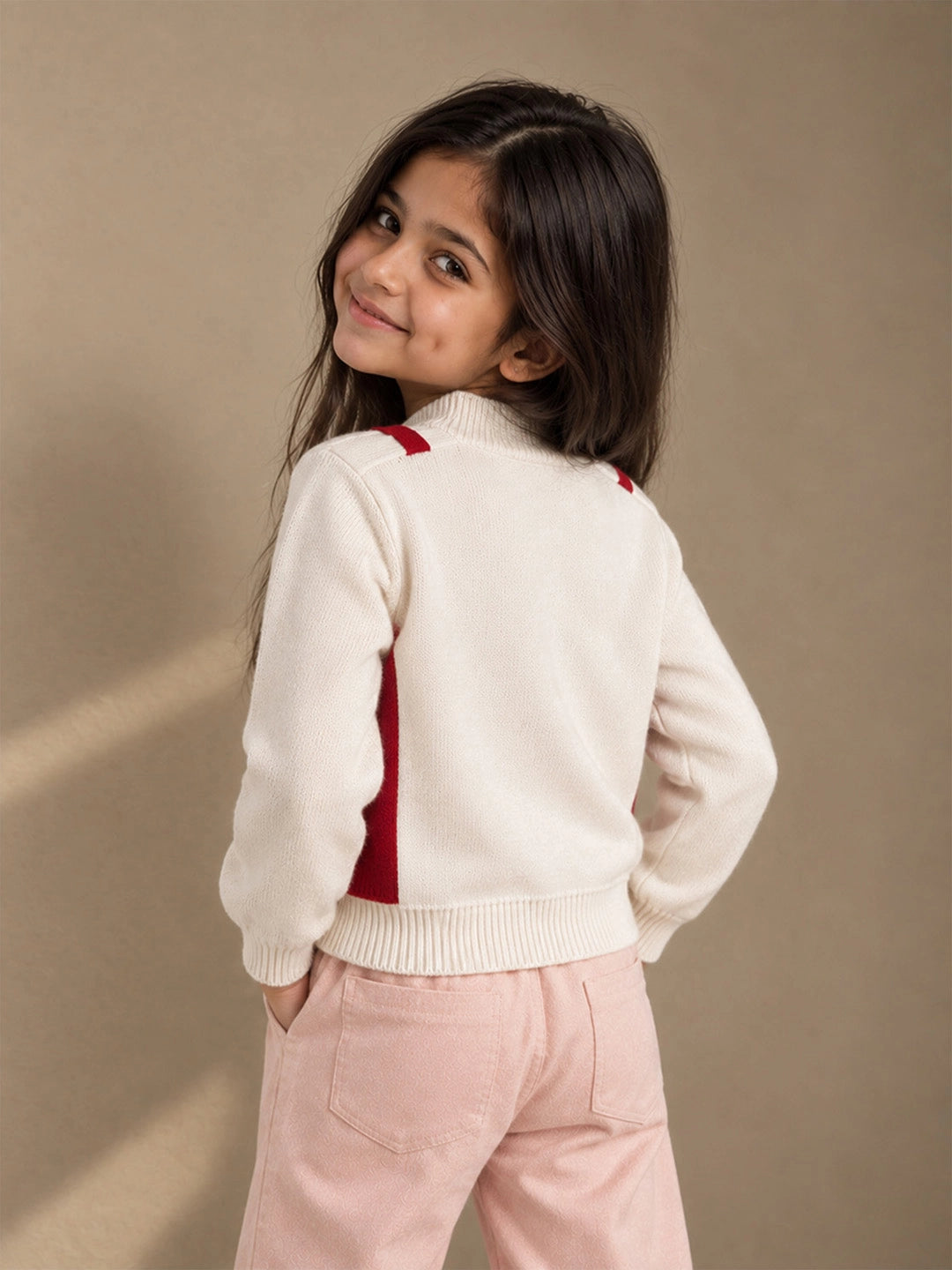 Red Lil Bows jacket Layered look Winter Cardigan, Christmas Sweater for Kids