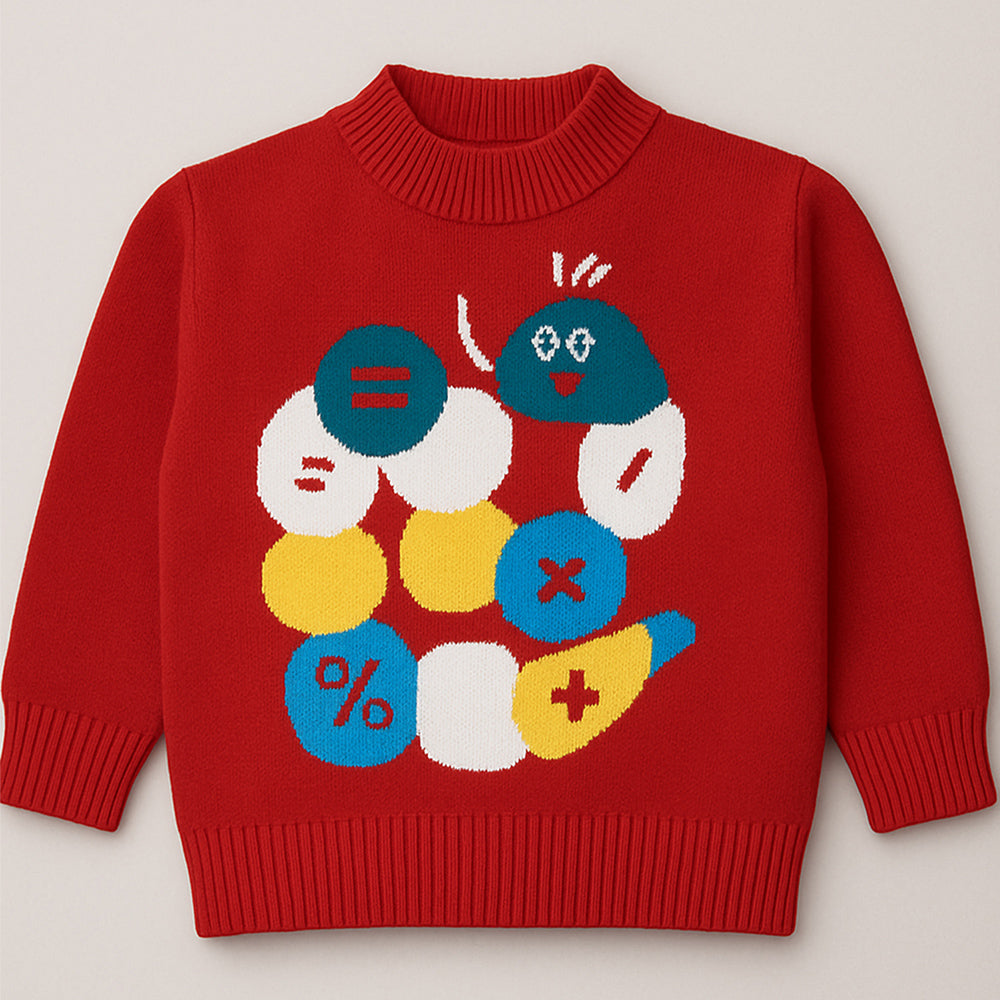 Red Maths Fun Kids Cardigan, Sweater for Christmas & Winter