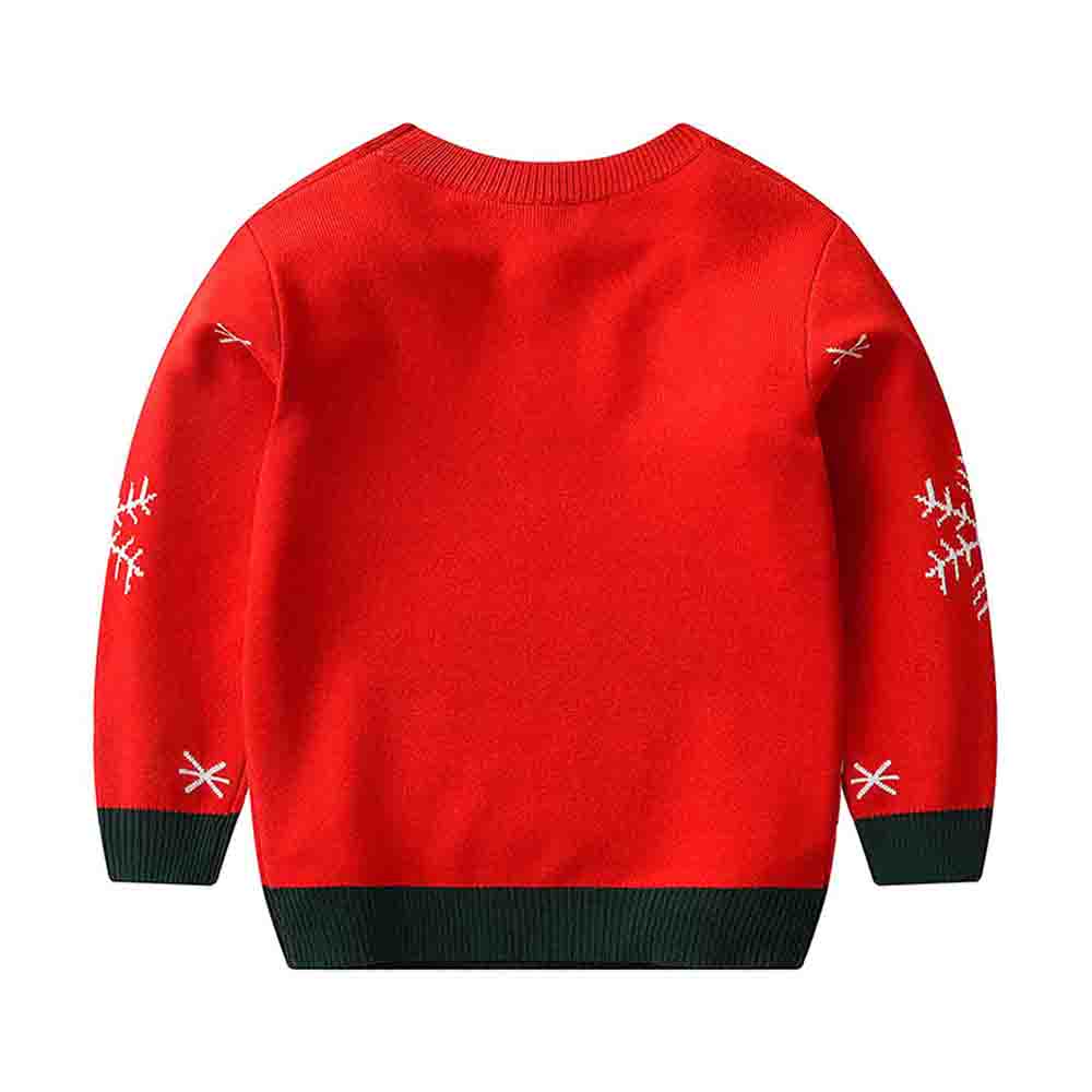 Red Round neck Snow deer Knitted warmer, cardigan Christmas Sweater for Kids