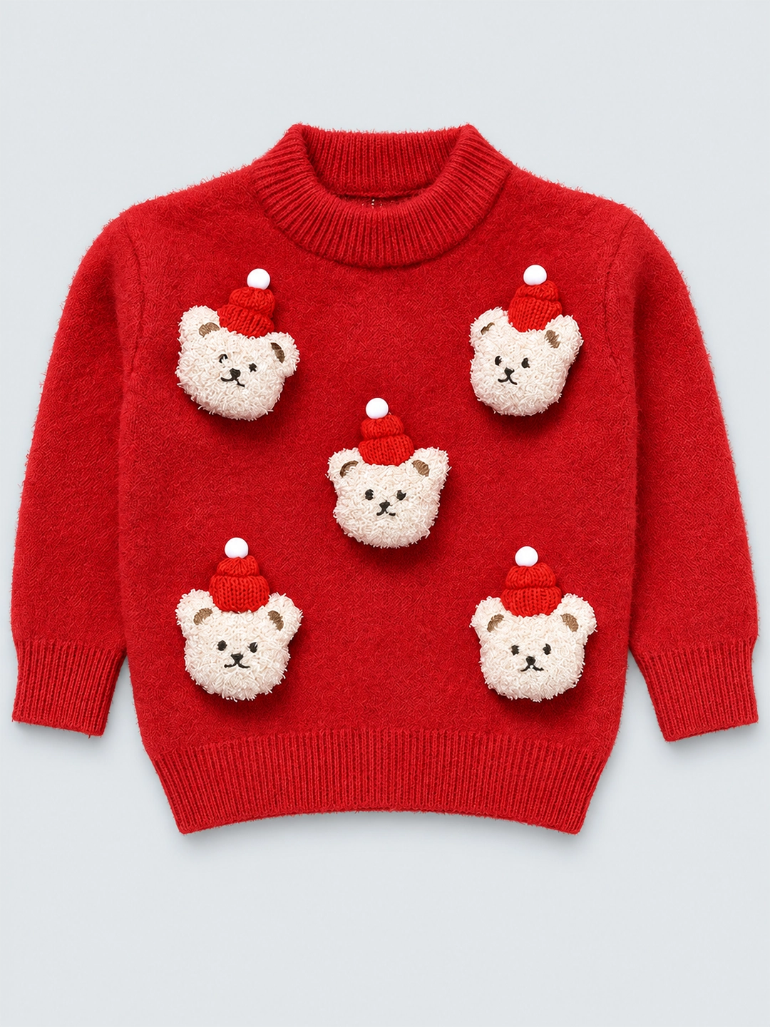 Red Teddy Cap Christmas Winter Cardigan Sweater for Kids