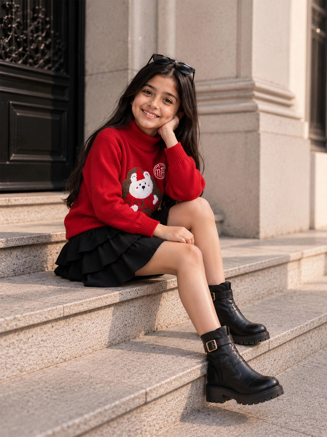 Red White Bear Knitted Winter Cardigan, Christmas Sweater for Kids
