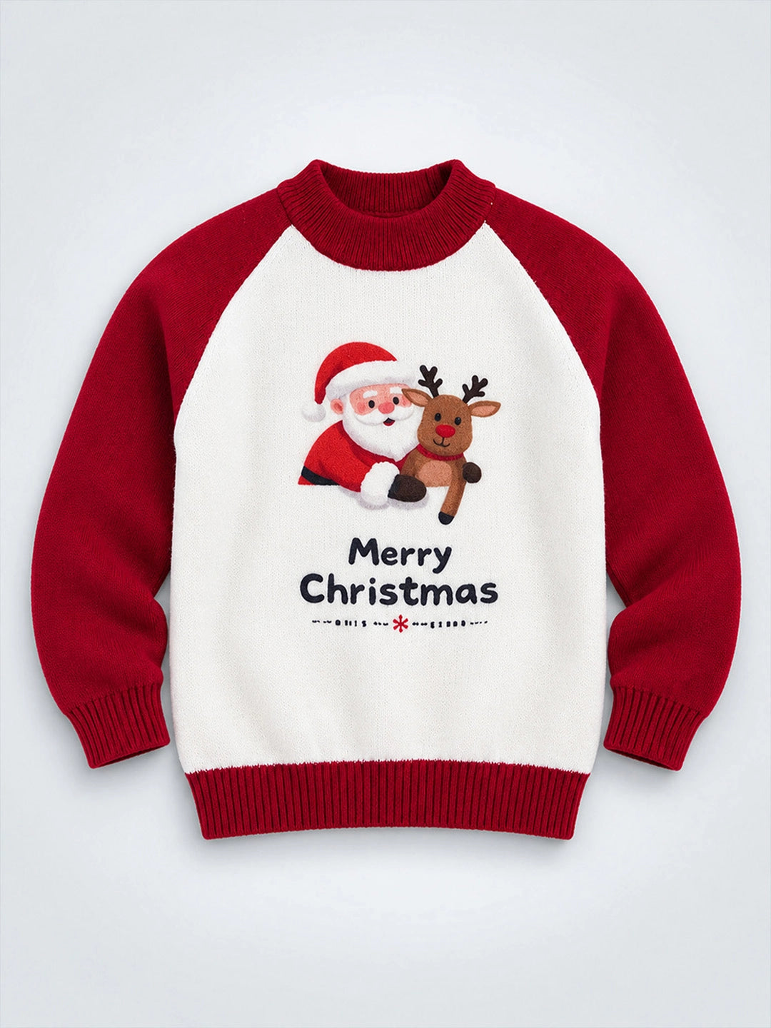 Santa with Reindeer Knitted Winter Cardigan, Christmas Sweater for Kids