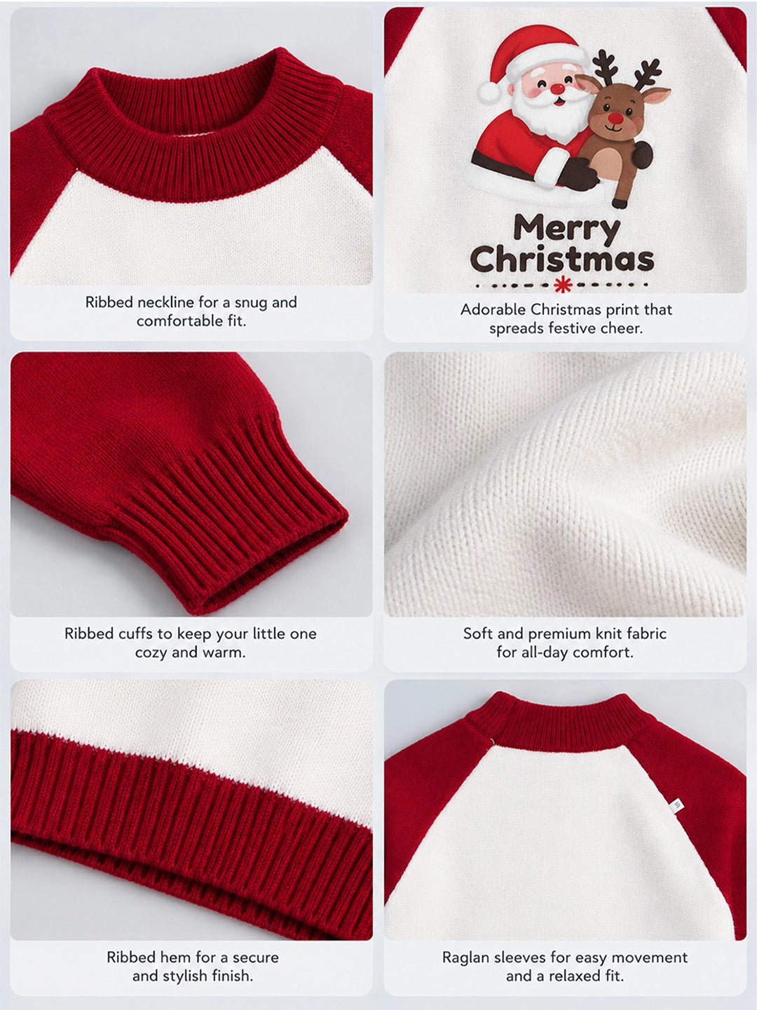 Santa with Reindeer Knitted Winter Cardigan, Christmas Sweater for Kids