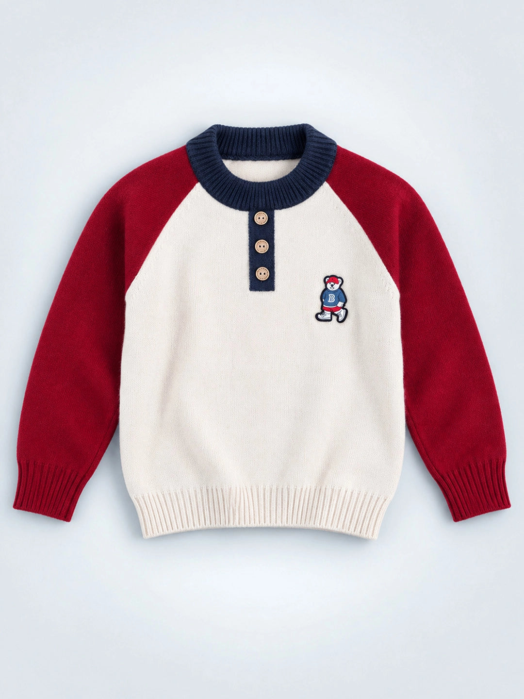 Cream & Maroon Sporty Bear Winter Cardigan, Christmas Sweater for Kids