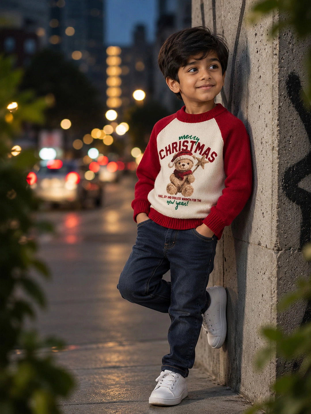 Merry Christmas Star Teddy Winter Cardigan, Christmas Sweater for Kids