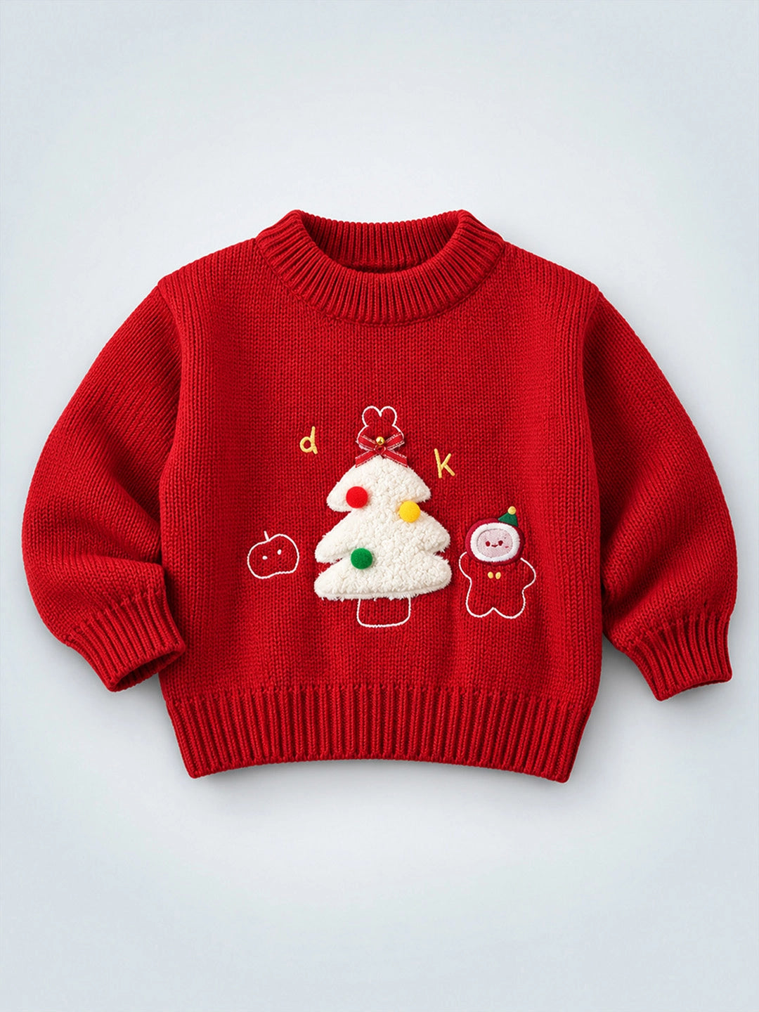 Red Christmas Tree & Gingerbread Knitted Winter Cardigan, Christmas Sweater for Kids