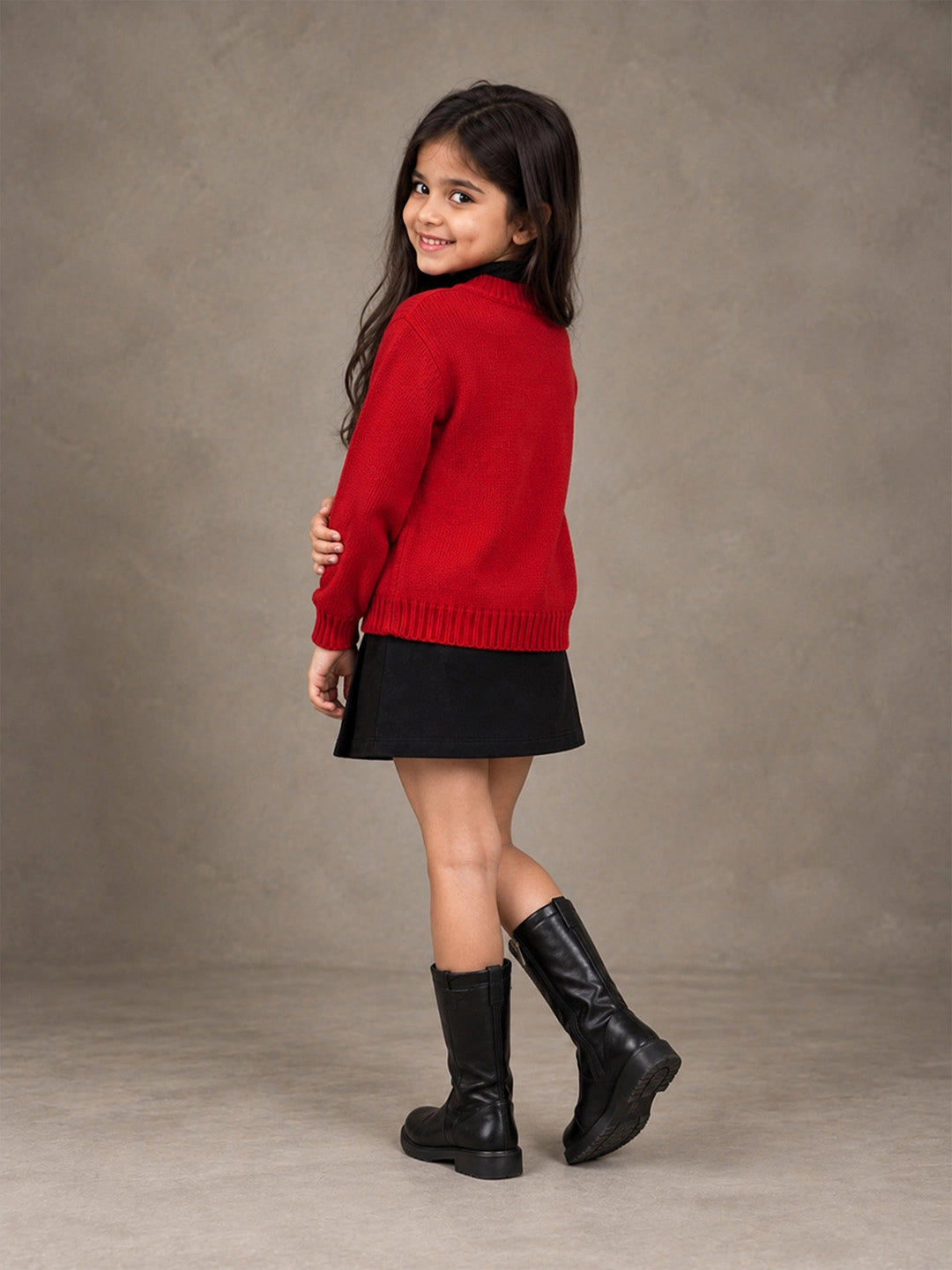 Red Christmas Tree & Gingerbread Knitted Winter Cardigan, Christmas Sweater for Kids