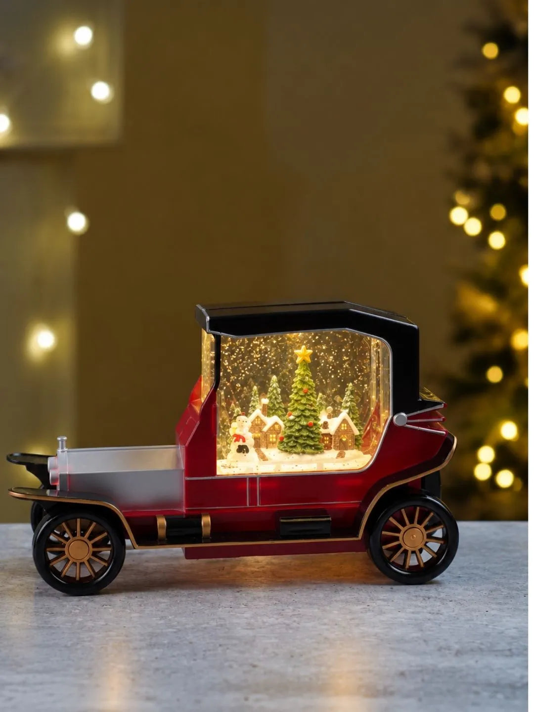 Christmas Village Vintage Car, with Musical Glitter Water and Lights, Christmas Home Décor