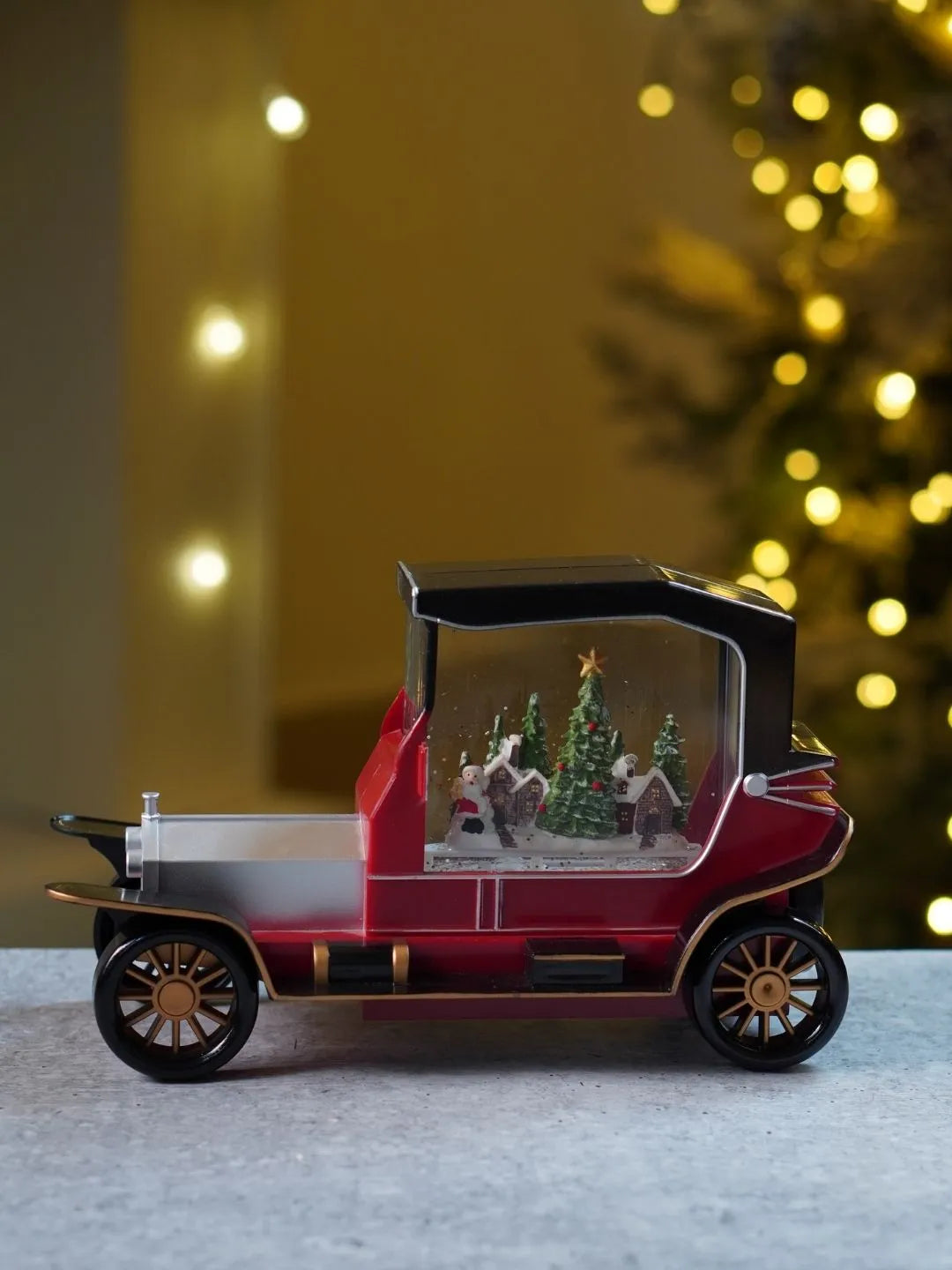 Christmas Village Vintage Car, with Musical Glitter Water and Lights, Christmas Home Décor