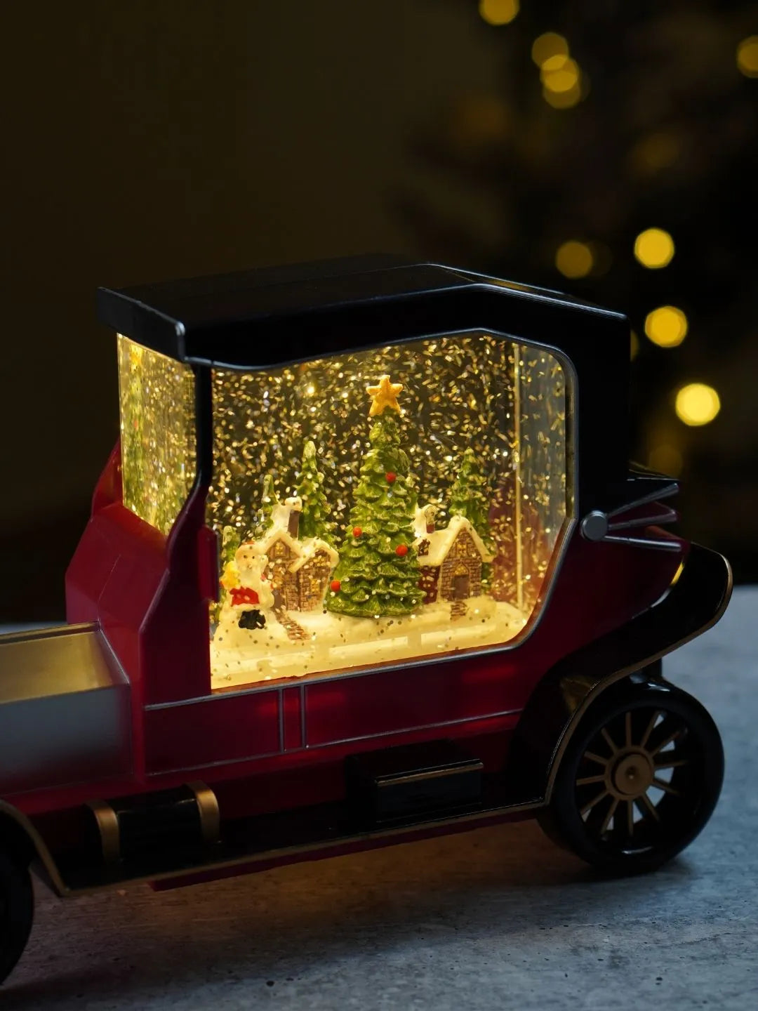 Christmas Village Vintage Car, with Musical Glitter Water and Lights, Christmas Home Décor