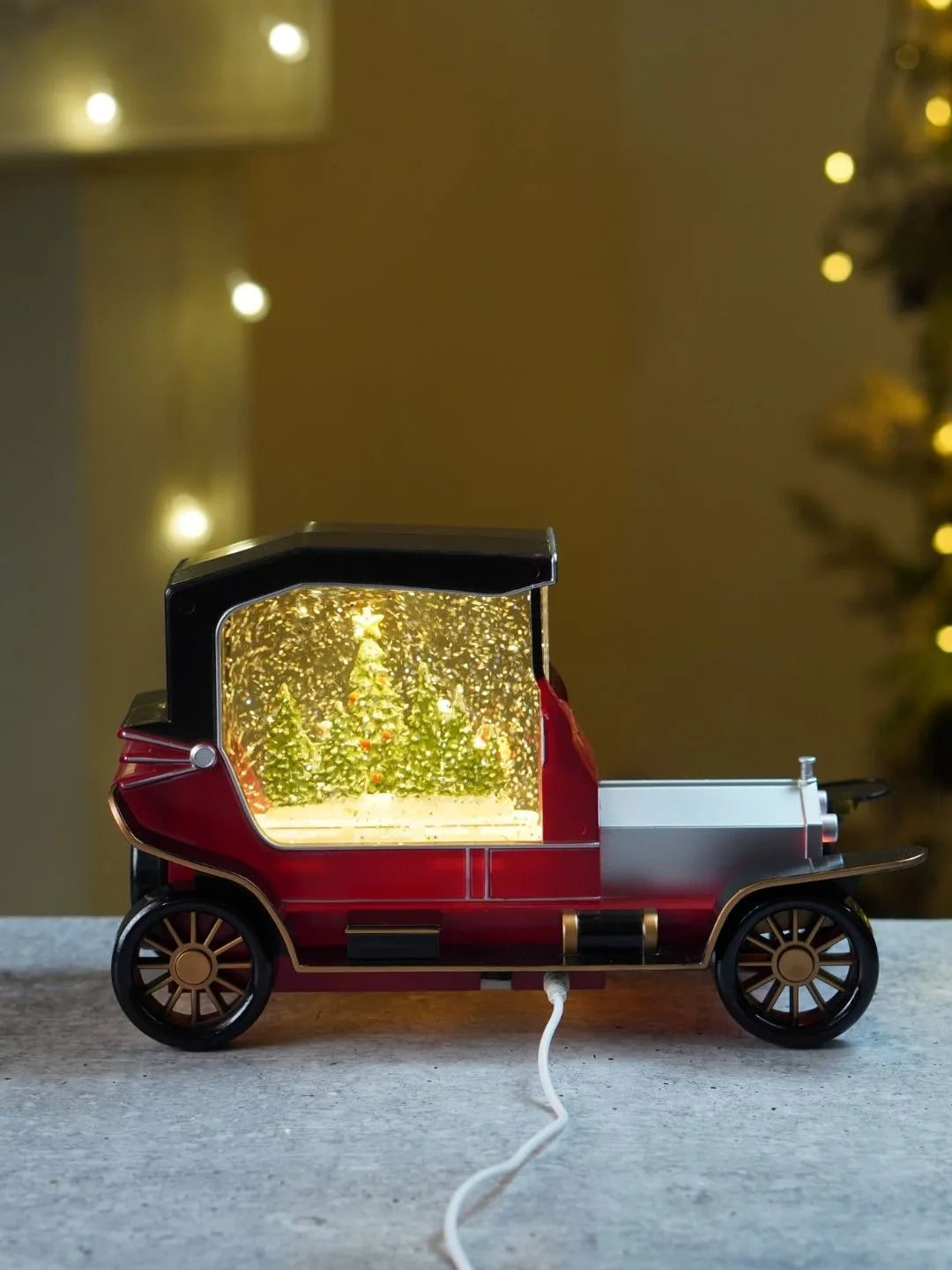 Christmas Village Vintage Car, with Musical Glitter Water and Lights, Christmas Home Décor