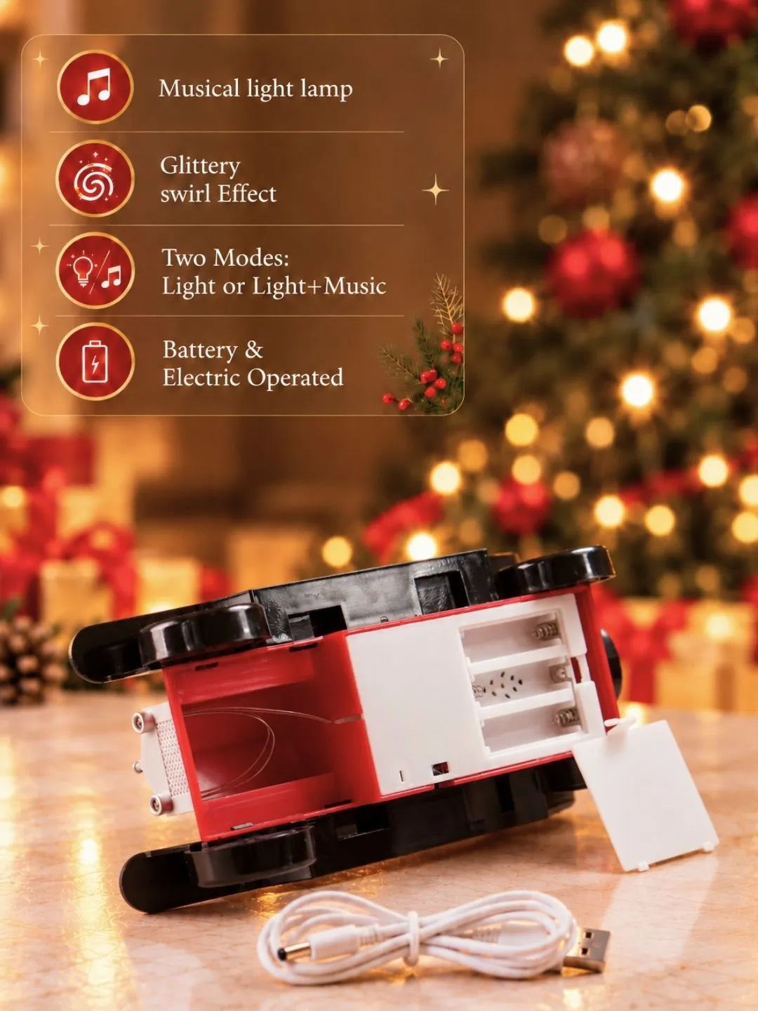 Christmas Village Vintage Car, with Musical Glitter Water and Lights, Christmas Home Décor