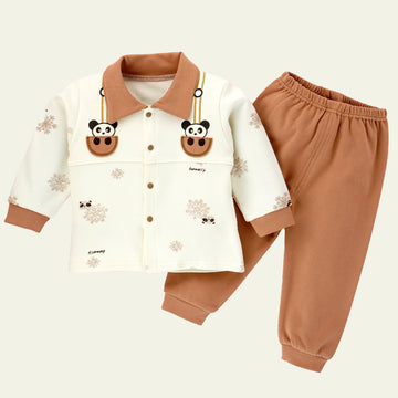 2pcs Brown Panda full sleeves shirt with matching Pants for Toddlers