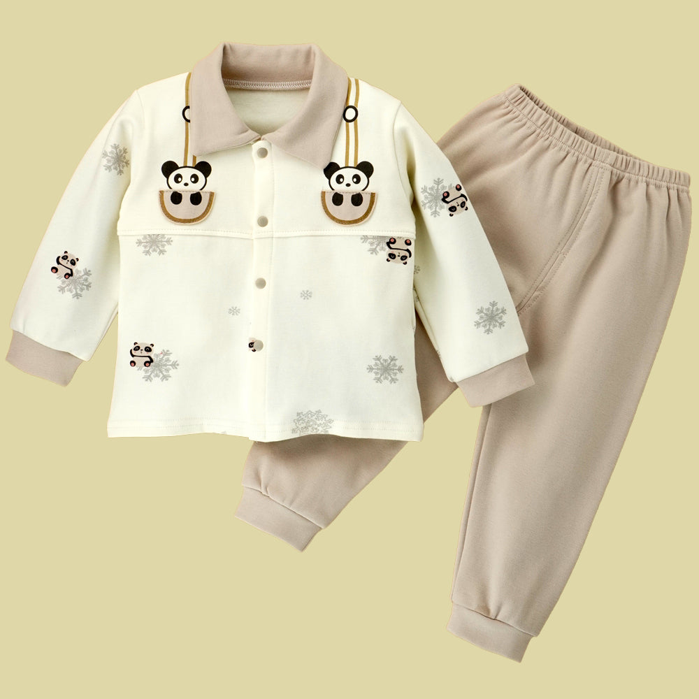 2pcs Cream Panda full sleeves shirt with matching Pants for Toddlers