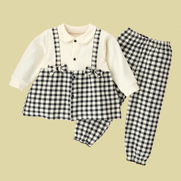 2pcs Black Checks Long Frock style Top with matching full Pants