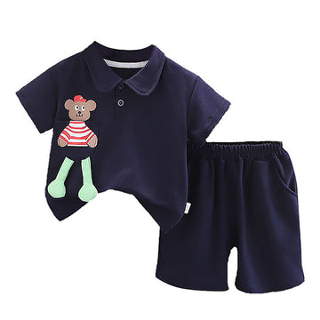 Navy Long Legs Teddy 2 Pcs Shorts Set For Toddlers And Kids