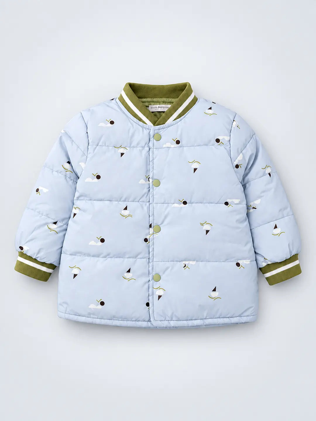 Grey & Olive Abstract Winter Jacket for Kids