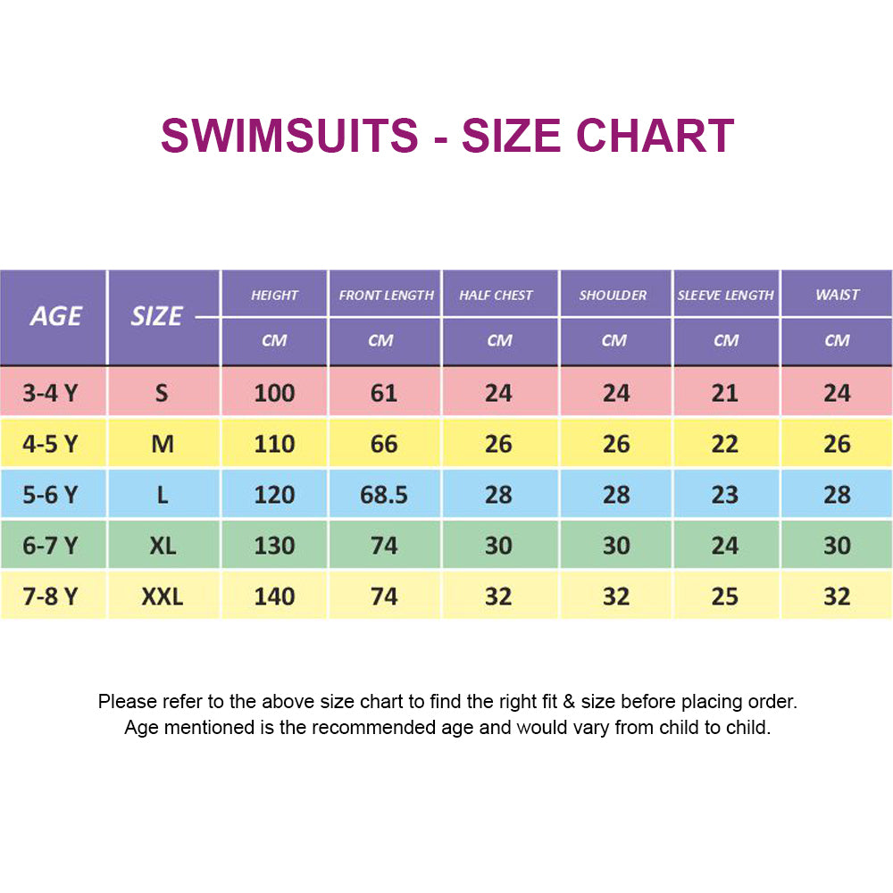 Knee Length Dive Navy Mermaid Color Block Printed Kids Swimwear In Upf 50+ Fabric with Free Washbag