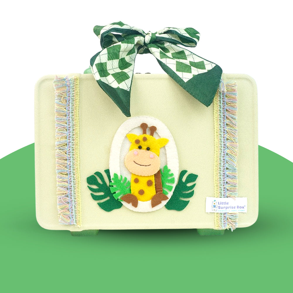 20 pcs Green Tall Giraffe Birthday Gift Hamper set for Baby with travelling Suitcase, Winterwear