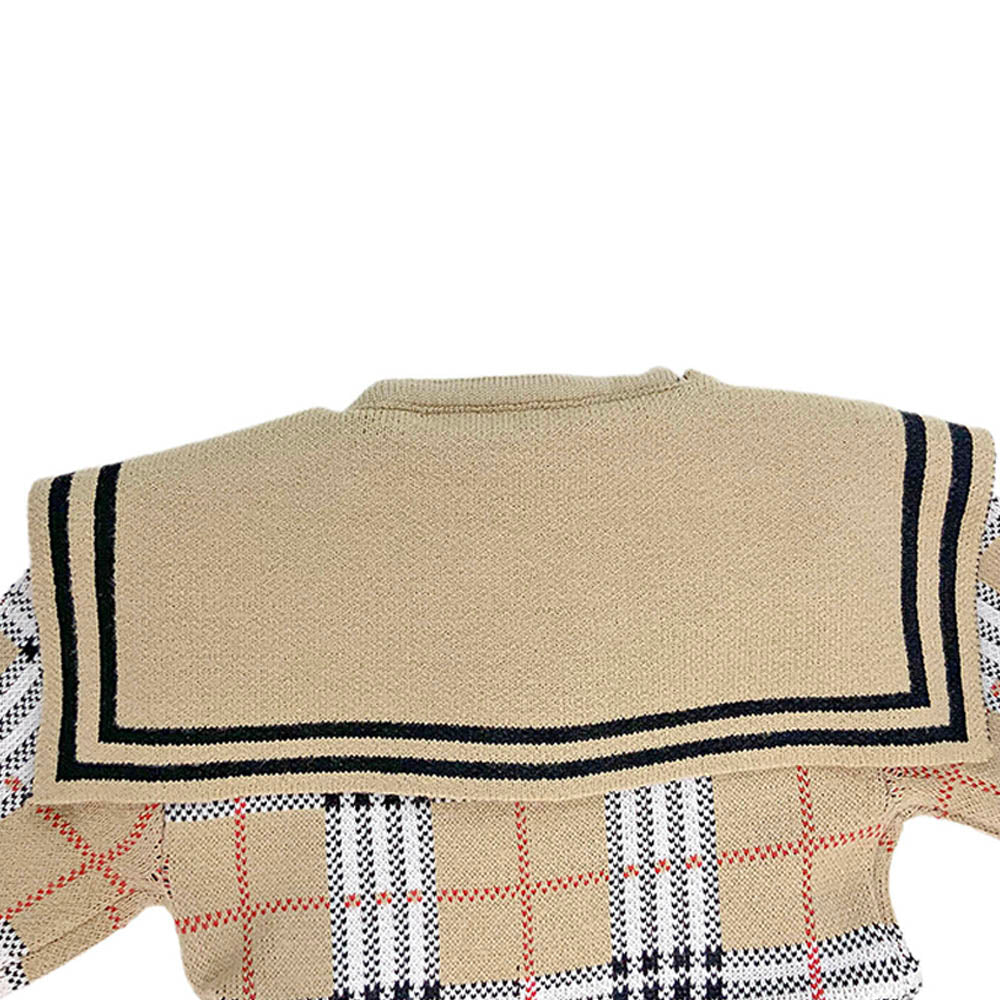 Beige sailor Checkered Collar Knitted Frock Winter wear - Little Surprise BoxBeige sailor Checkered Collar Knitted Frock Winter wear